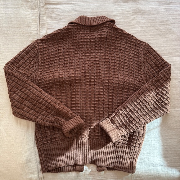 Every Other Thursday Waffle Knit Cardigan Sweater Brown Mens Small - Picture 2 of 5